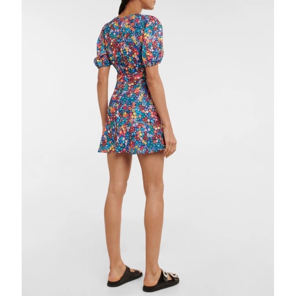 Staud Mini Dress Milla Rainbow Floral Puff Sleeve A Line Fairy Women Size 0 - Picture 11 of 12